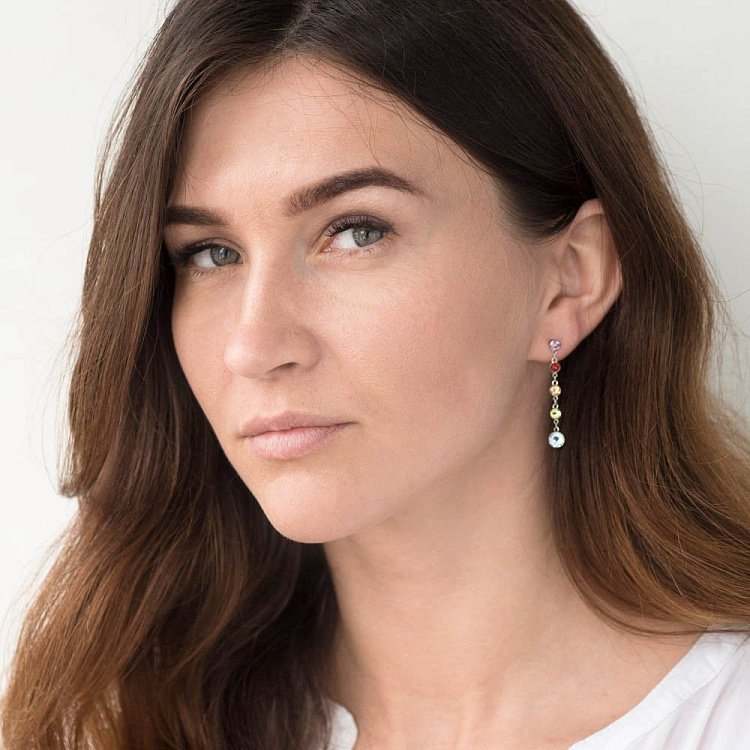 Золоті сережки (аметист, цитрин, уваровит, піроп, блакитний топаз) сб0143sp від ювелірного магазину Онікс - 2