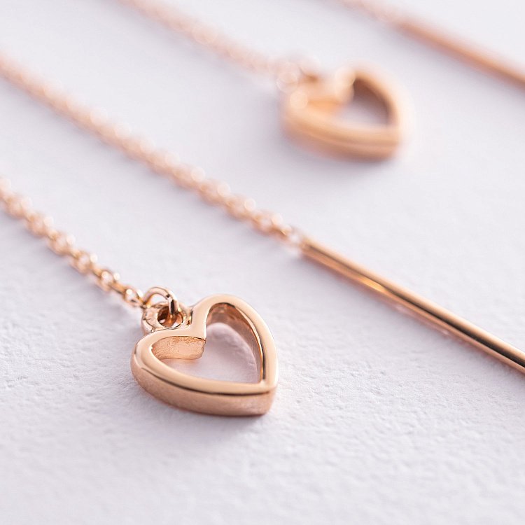 Серьги - протяжки "Сердечки" в красном золоте с07957 от ювелирного магазина Оникс - 2