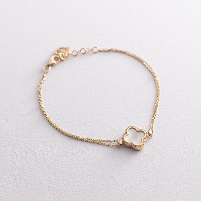 Браслет "Конюшина" в жовтому золоті (перламутр) б04552