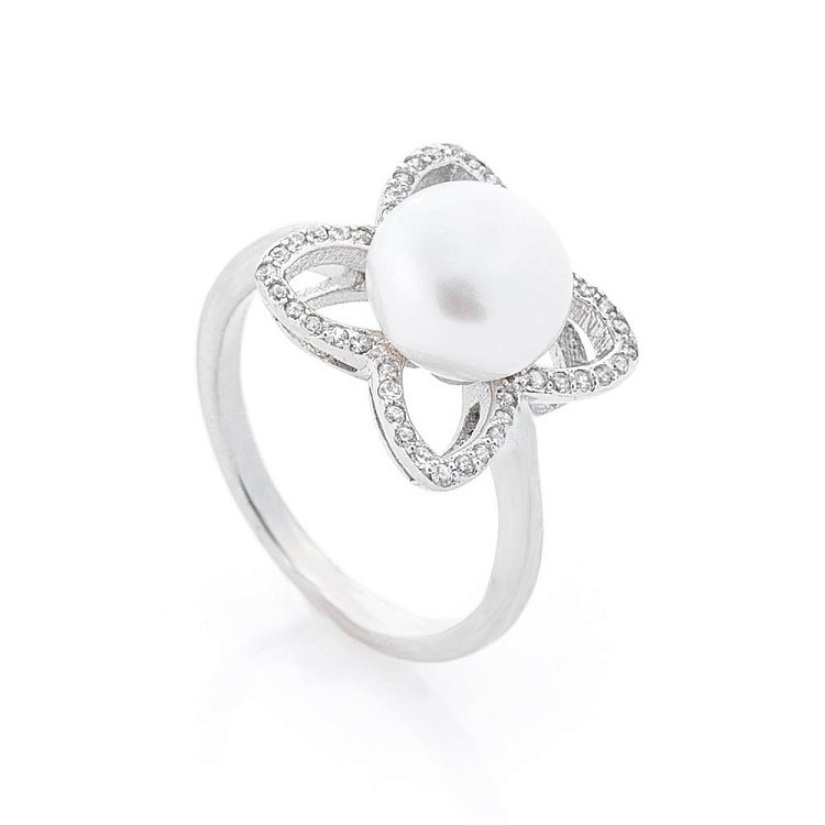 Срібний перстень "Конюшина" з культ. прісн. перлами і фіанітами 111788 від ювелірного магазину Онікс