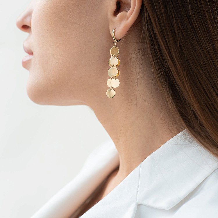 Висячие серьги "Монетки" из желтого золота с07229 от ювелирного магазина Оникс - 5