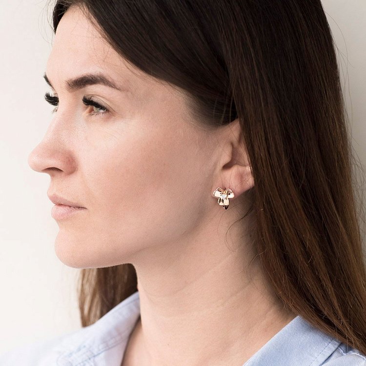 Золотые серьги "Цветочки" (фианиты) с05120 от ювелирного магазина Оникс - 2