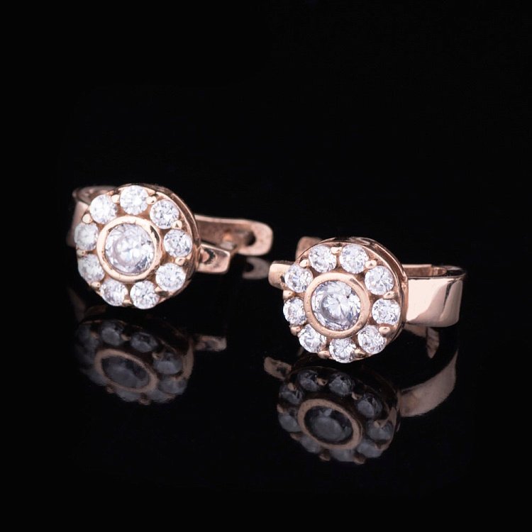 Золоті дитячі сережки "Квіточки" з фіанітами с02374 від ювелірного магазину Онікс - 4