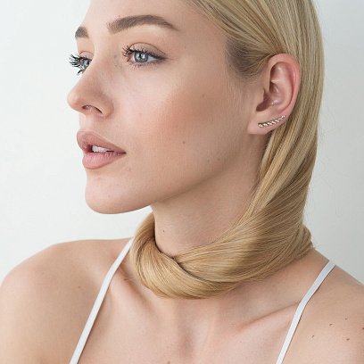 Золотые серьги - клаймберы с листиками (фианит) с06265 №4