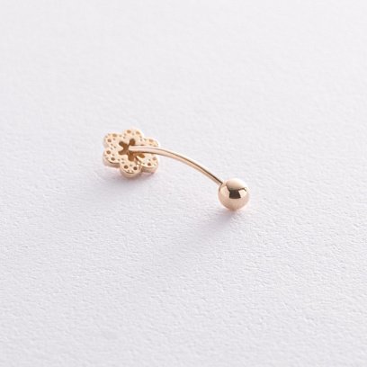 Пирсинг в пупок "Цветок" в желтом золоте (фианит) пир00260 №2