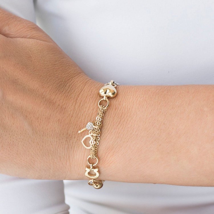 Золотий браслет з сердечками б03443 від ювелірного магазину Онікс - 3