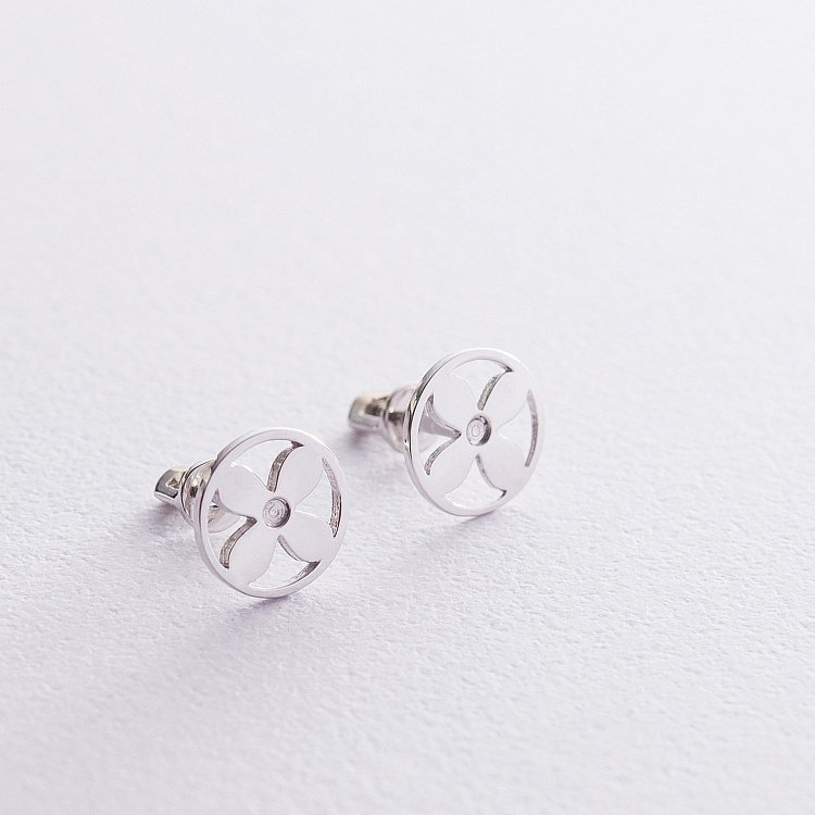 Золотые серьги - пусеты "Клевер" с06533 от ювелирного магазина Оникс - 2