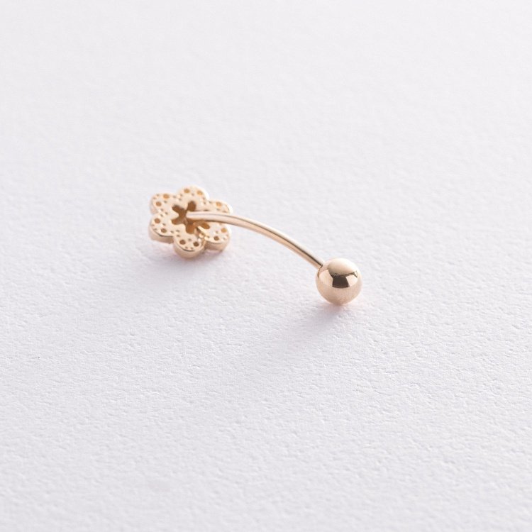 Пирсинг в пупок "Цветок" в желтом золоте (фианит) пир00260 от ювелирного магазина Оникс - 1