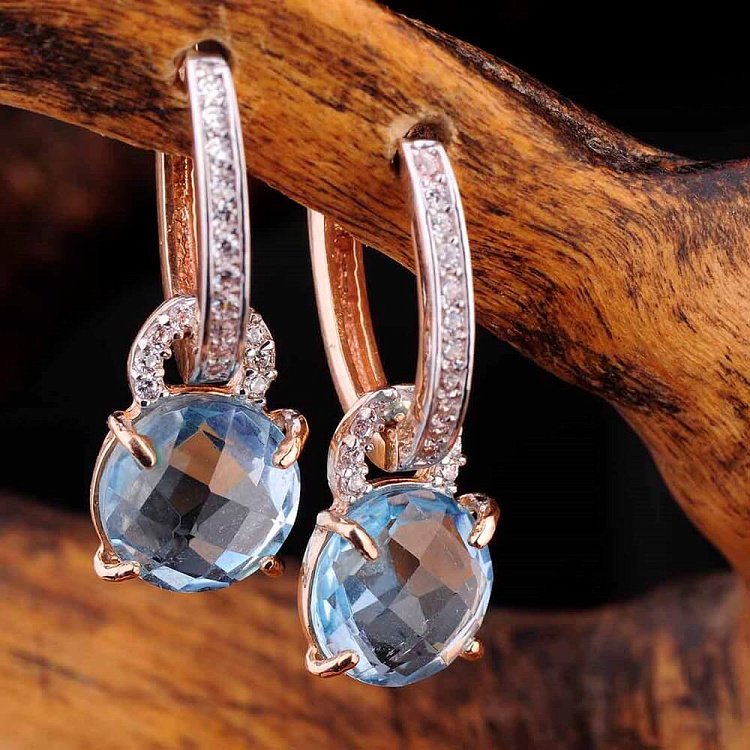 Золоті сережки (блакитний топаз і фіаніти) с02850 від ювелірного магазину Онікс - 2