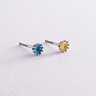 Срібні сережки - пусети (блакитні та жовті камені) 309 от ювелирного магазина Оникс