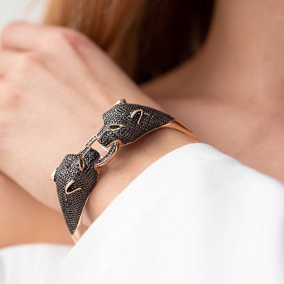 Жесткий золотой браслет "Пантеры" с фианитами б04769 №7