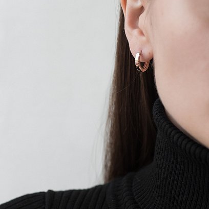 Золотые серьги - кольца с фианитами с06550 №2