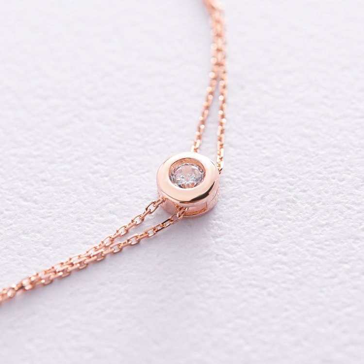 Двойной золотой браслет с фианитом б04140 от ювелирного магазина Оникс - 1