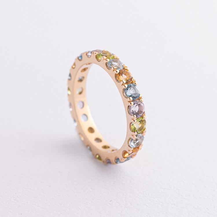 Золота каблучка з доріжкою різнокольорових натуральних каменів к07617 від ювелірного магазину Онікс - 5