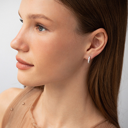 Серьги - кольца "Tracy" с фианитами (белое золото) с09188 №2