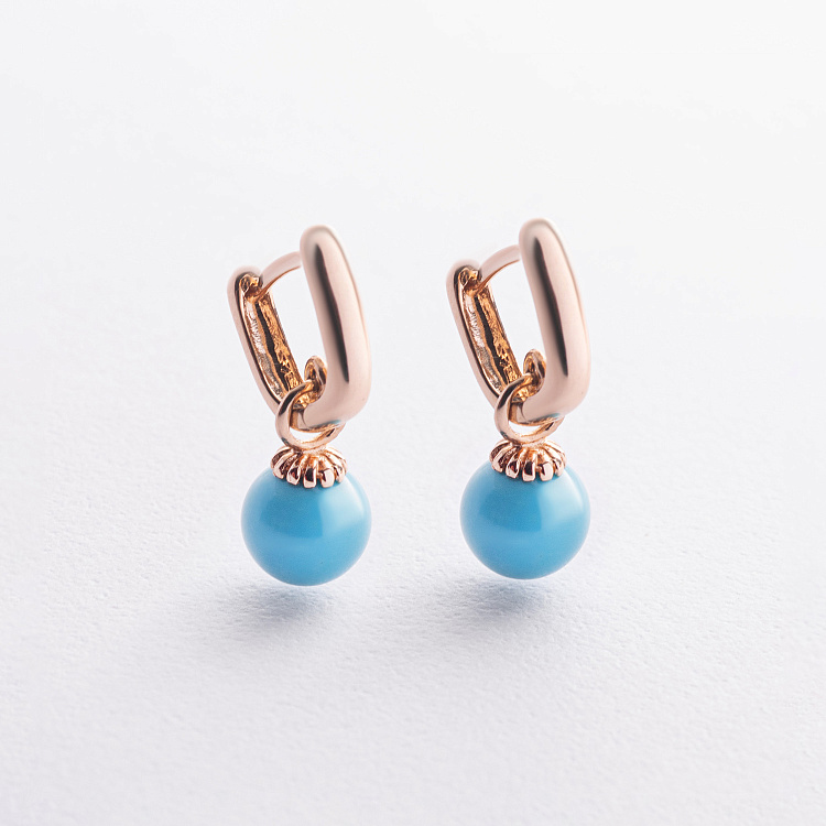 Сережки з бірюзою (червоне золото) с08757 від ювелірного магазину Онікс