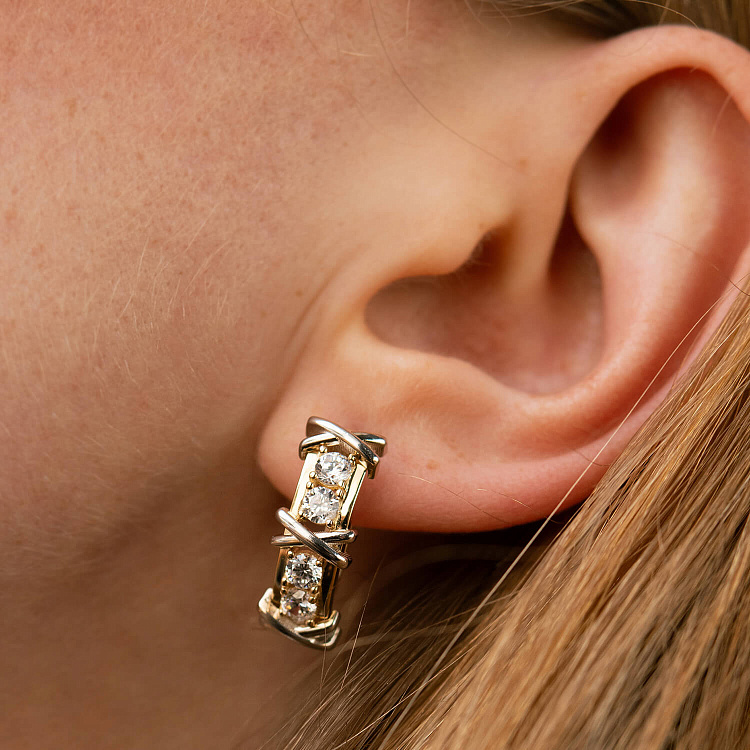 Сережки "Rosie" з фіанітами (жовте, біле золото) ﻿с09167 від ювелірного магазину Онікс - 3