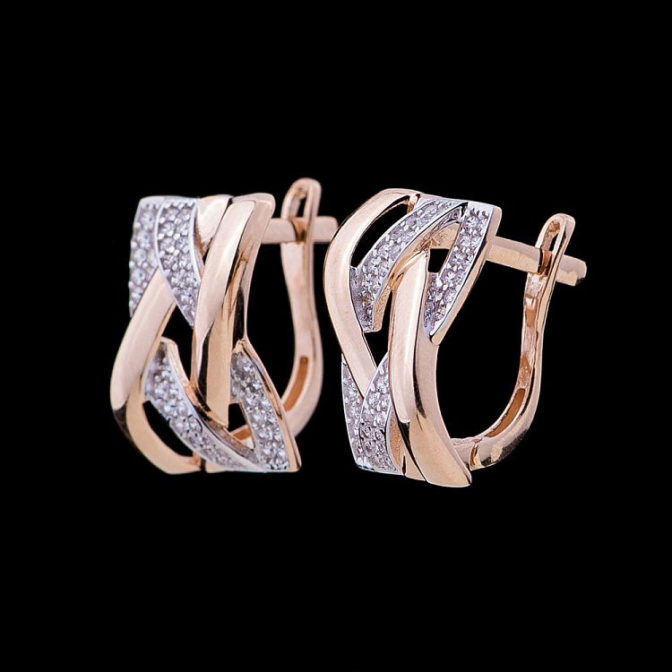 Золотые серьги с фианитами с04511 от ювелирного магазина Оникс - 1