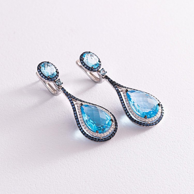 Золоті сережки (діаманти, сапфіри, топази) MP8222Egm від ювелірного магазину Онікс - 2