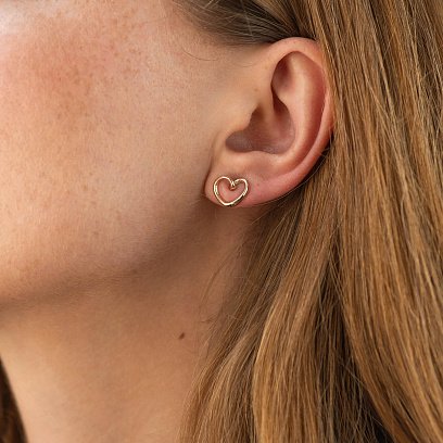 Сережки - пусети "Сердечки" у червоному золоті с09068 №2