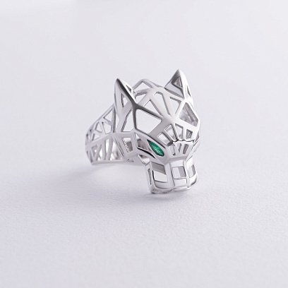 Каблучка "Пантера" в білому золоті (фіаніти) к07629 №3