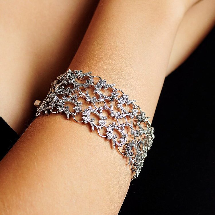 Срібний браслет з фіанітами (родій) 14811 від ювелірного магазину Онікс - 2