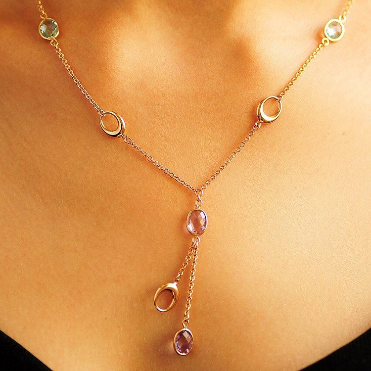 Золотое колье с натуральными камнями кол00400 от ювелирного магазина Оникс