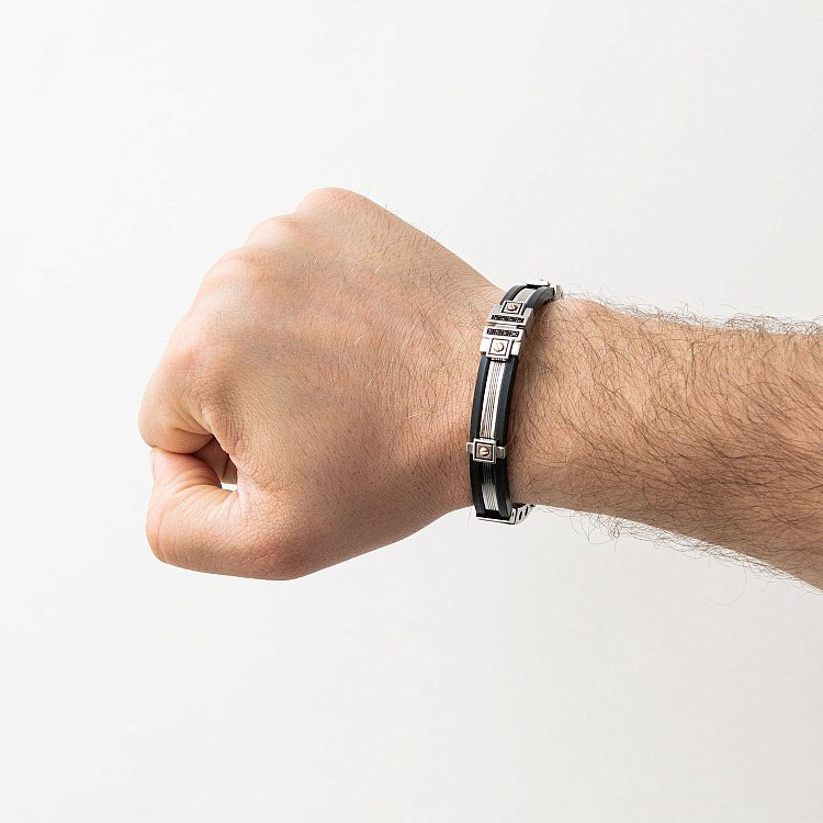 Мужской браслет с серебряной и золотой вставкой Zancan EXB293R-N от ювелирного магазина Оникс - 1