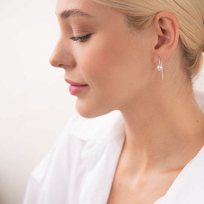 Серебряные серьги "Изящность" (жемчуг) 122939 №6