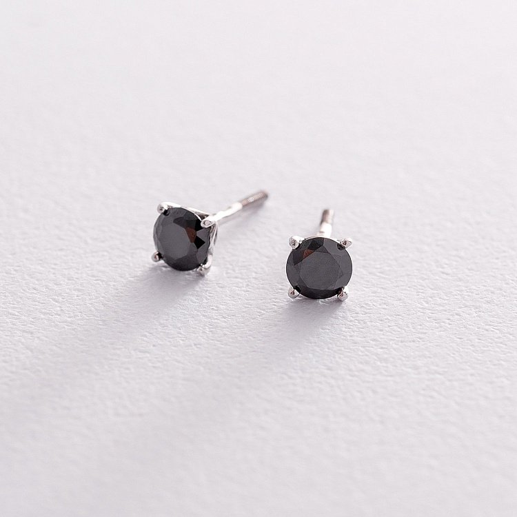 Золотые серьги-пусеты с черными фианитами с06233ч от ювелирного магазина Оникс - 2