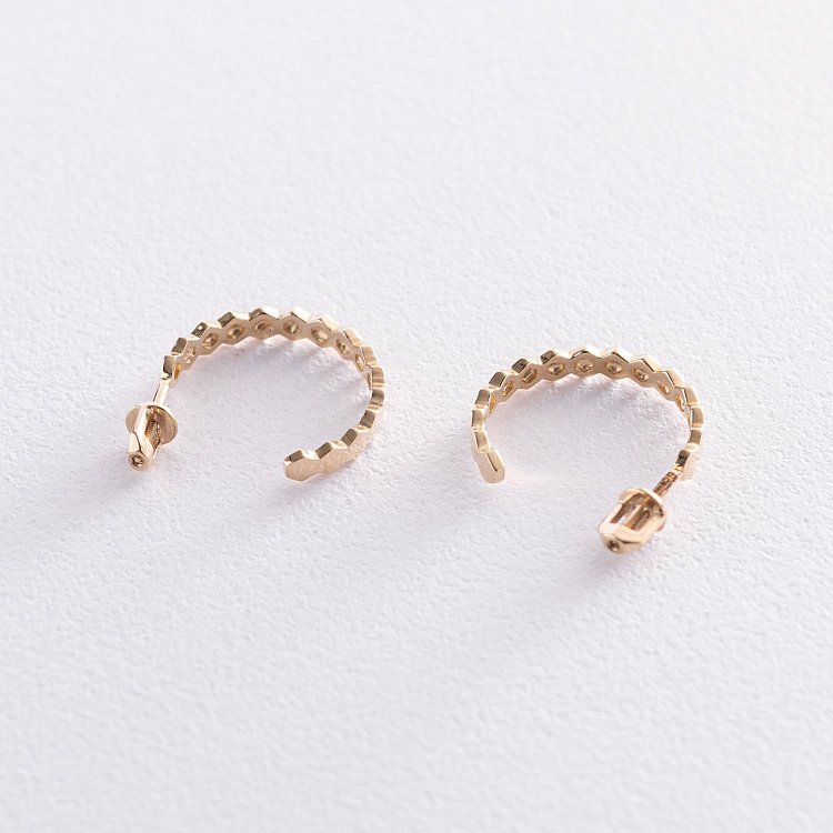 Серьги - пусеты "Грани" в желтом золоте с07197 от ювелирного магазина Оникс - 2