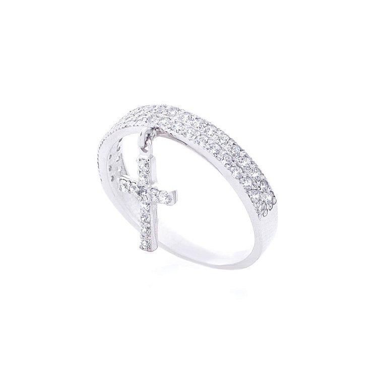 Золота каблучка "Хрестик" (фіаніти) к132 від ювелірного магазину Онікс - 1