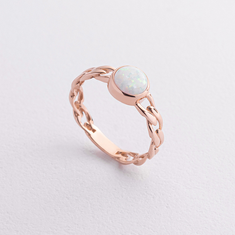 Каблучка "Ланцюжок" з синт. опалом (червоне золото) к08297 від ювелірного магазину Онікс