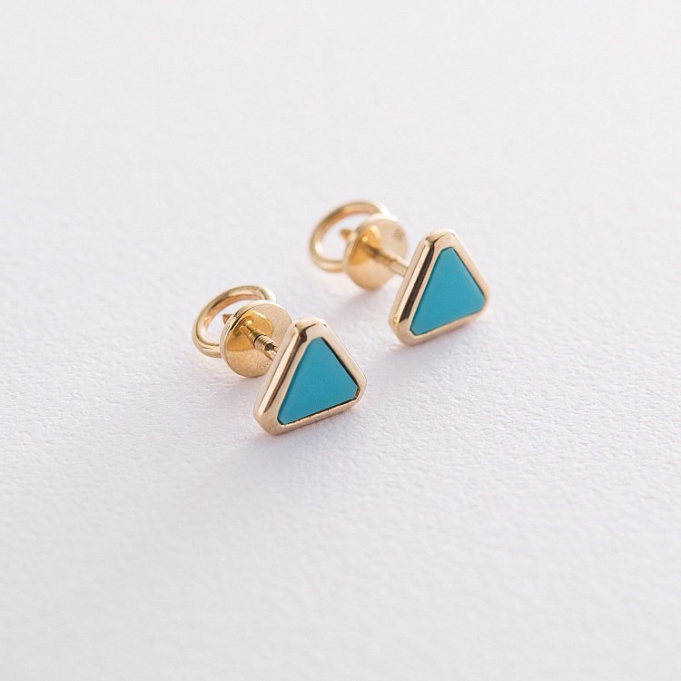 Золоті сережки - пусети "Трикутники" (бірюза) сбд2-169 від ювелірного магазину Онікс