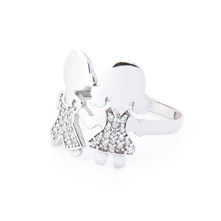 Золота каблучка "Хлопчик і дівчинка" (фіаніти) к05865 від ювелірного магазину Онікс - 3