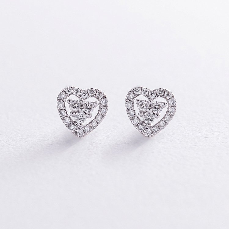 Золоті сережки - пусети "Сердечки" з діамантами сб0466ch від ювелірного магазину Онікс