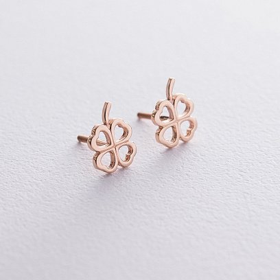 Серьги - пусеты "Клевер" в красном золоте с06643 №3