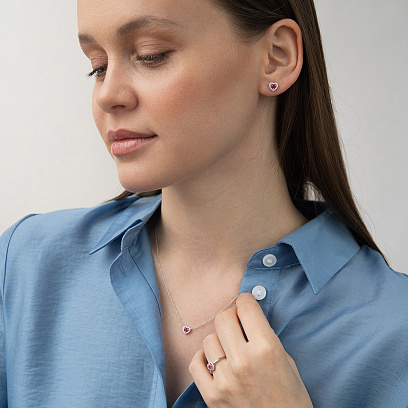 Золотые серьги - пусеты "Сердечки" (бриллианты, рубины) сб0628ca №2