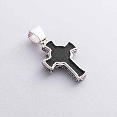 Чоловічий православний хрест "Ісус Христос у терновому вінці" з ебенового дерева та срібла 1460п №3