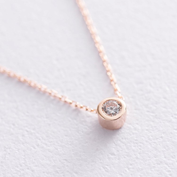 Золотое колье с одним фианитом "Минимализм" кол00719 от ювелирного магазина Оникс - 2