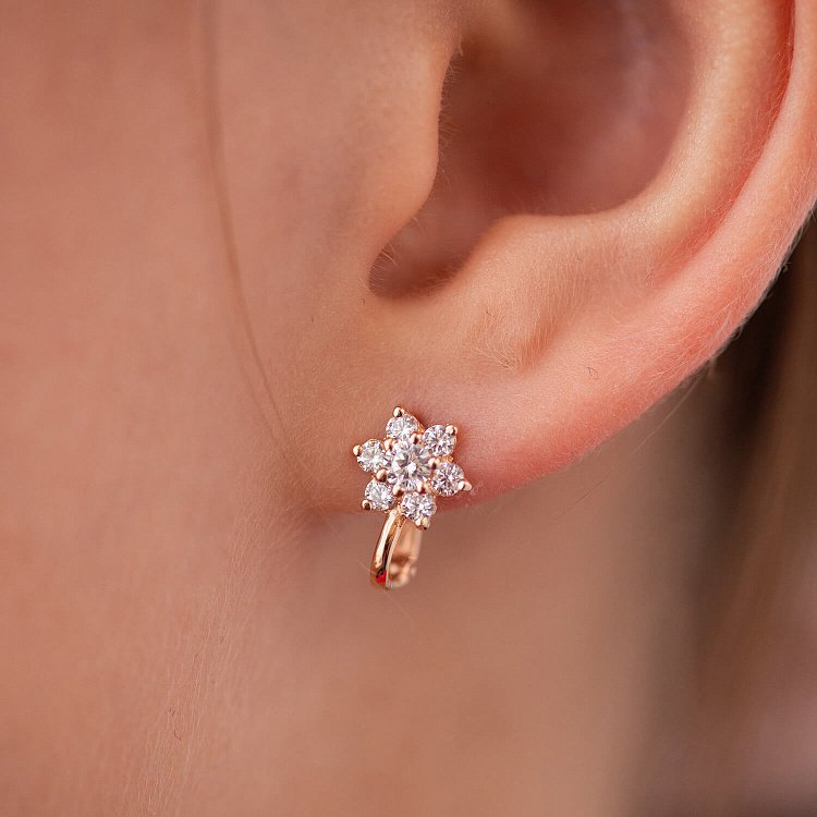 Золоті сережки "Квіточки" з фіанітами с04292 від ювелірного магазину Онікс - 3