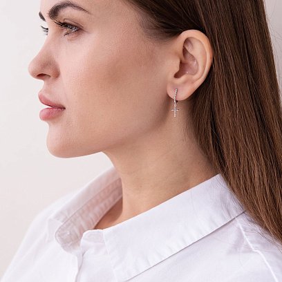 Серьги "Крестики" в белом золоте с05939 №2