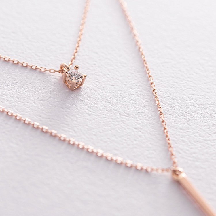 Двойное золотое колье "Хлоя" с фианитом кол01865 от ювелирного магазина Оникс - 2