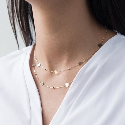 Золотое двойное колье с монетками кол01391 №9