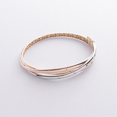 Жорсткий браслет з трьох кольорів золота (фіаніти) б04495 №3