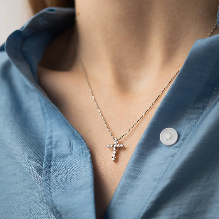 Хрестик з діамантами у білому золоті пб0361lg від ювелірного магазину Онікс - 3