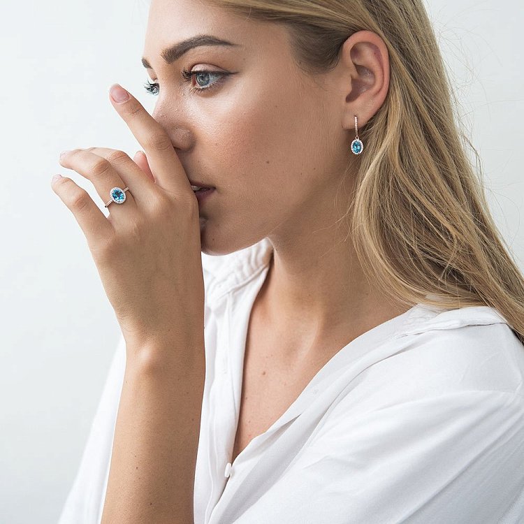 Золоті сережки з топазом і фіанітами с04192 від ювелірного магазину Онікс - 5