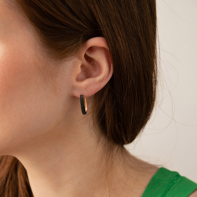 Золоті сережки "Овальні" з чорними фіаніти с09464 від ювелірного магазину Онікс - 1