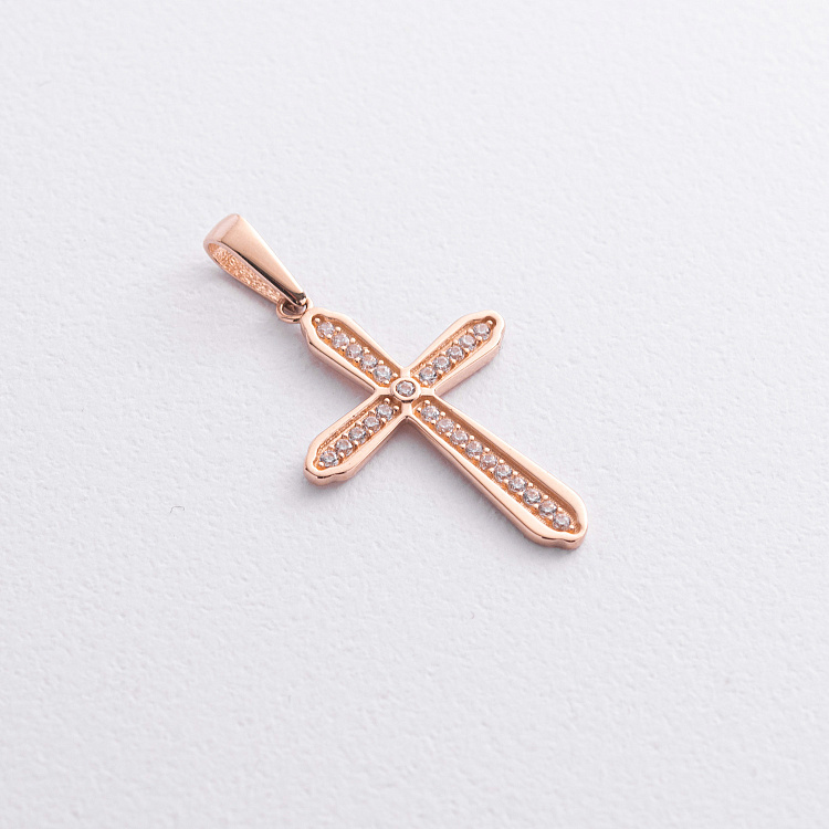 Хрестик у червоному золоті (фіаніти) п04036 від ювелірного магазину Онікс