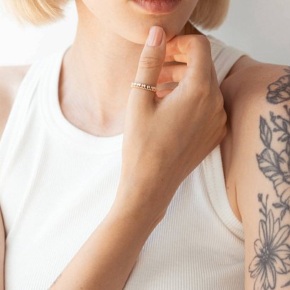 Золотое кольцо "Сердечки" с фианитами к07045 №3